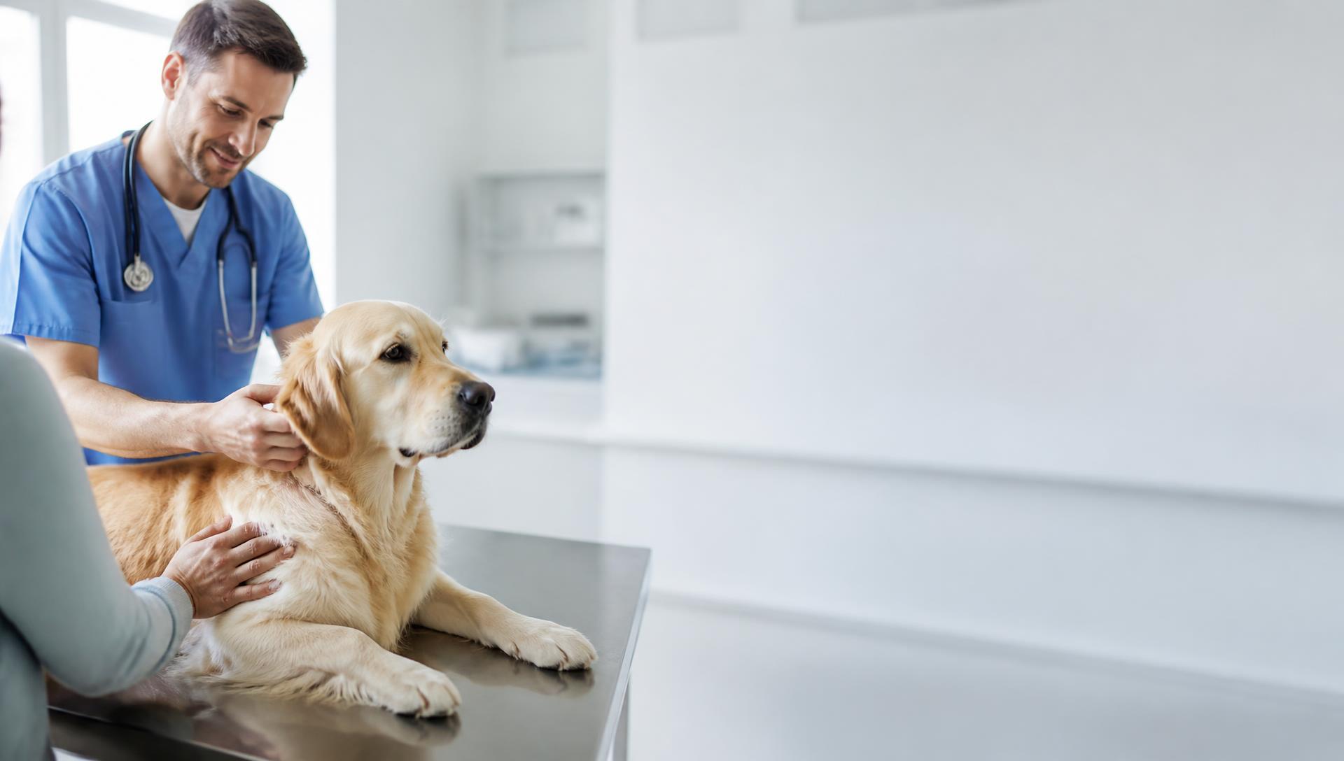 Veterinář vyšetřuje psa v ordinaci